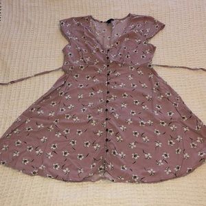 Baby pink button up dress with white flowers